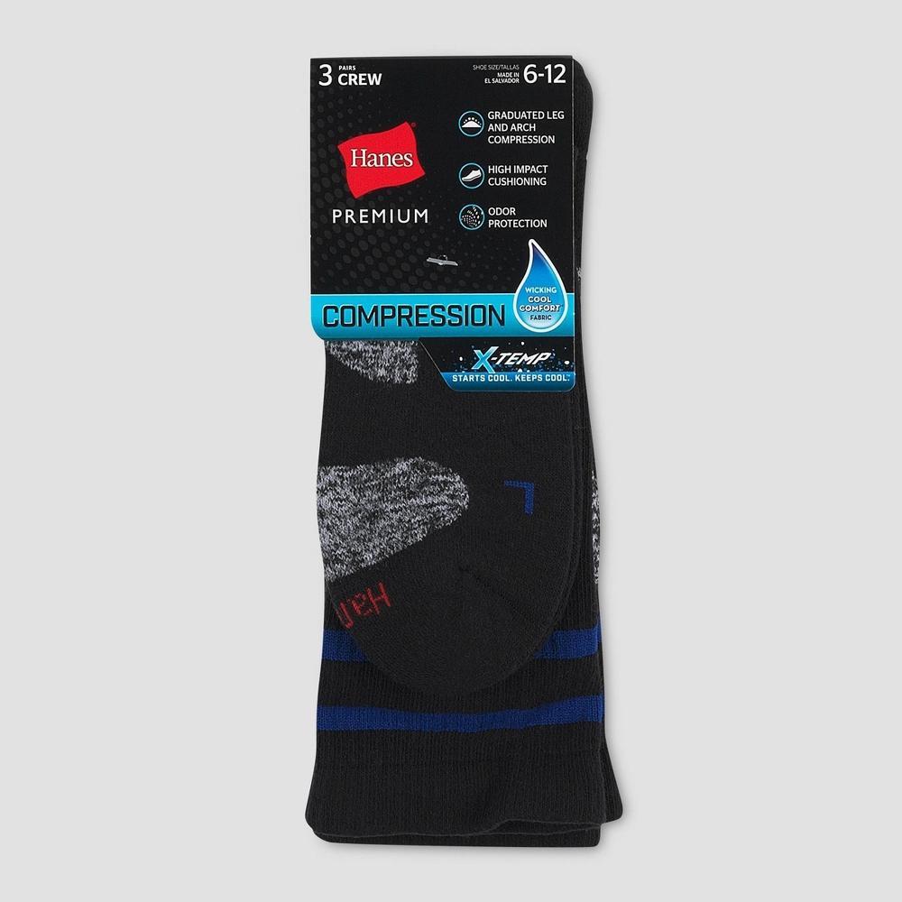 Hanes Premium Men's Compression Crew Socks 3pk - Black/Blue 6-12 Product Image