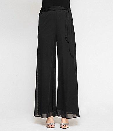 Alex Evenings Petite Size Mesh Mid Rise Wide Leg Tie Waist Pants Product Image