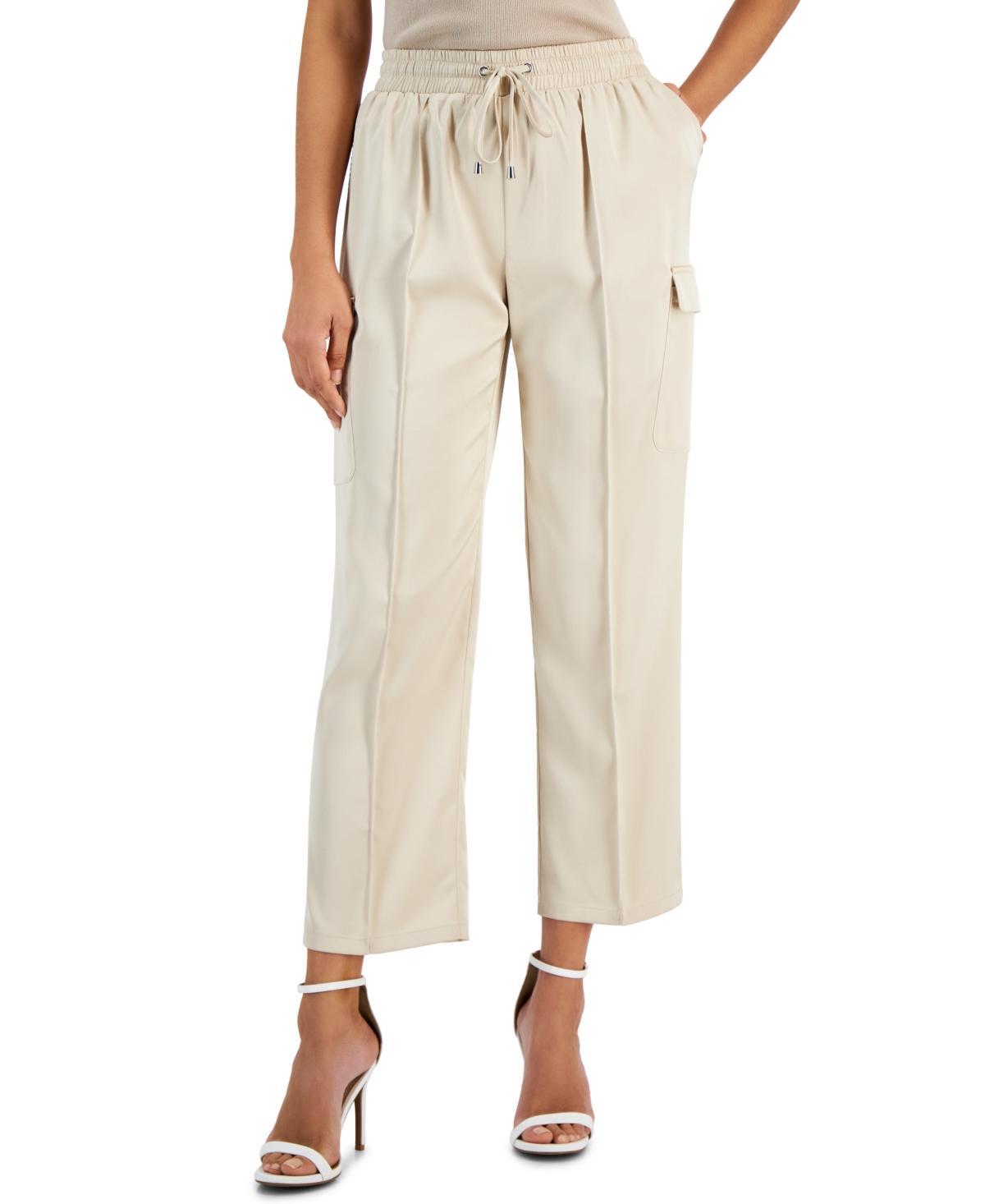 Tahari Asl Womens Mid Rise Drawstring-Waist Cropped Cargo Pants Product Image