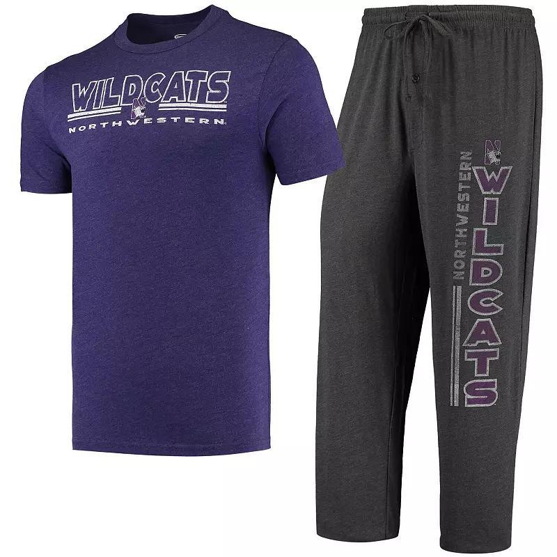 Mens Concepts Sport Heathered Charcoal/Purple Northwestern Wildcats Meter T-Shirt & Pants Sleep Set Product Image