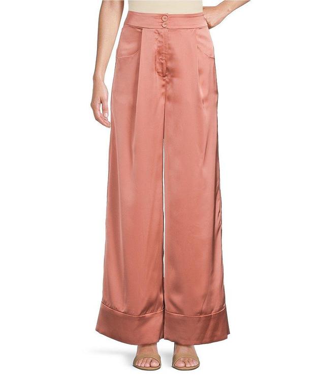 Le' AL.X Coordinating Satin Wide Leg High Rise Trouser Pants Product Image