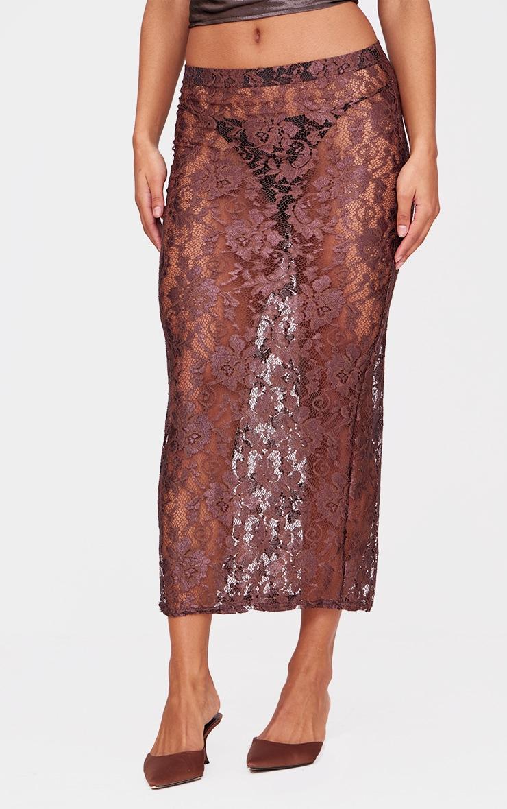 Chocolate Lace Maxi Skirt Product Image