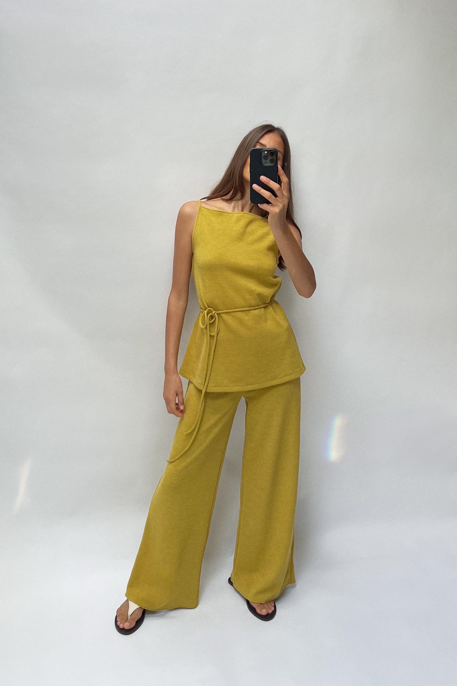 WIDE LEG SOFT PIQUÉ PANTS Product Image