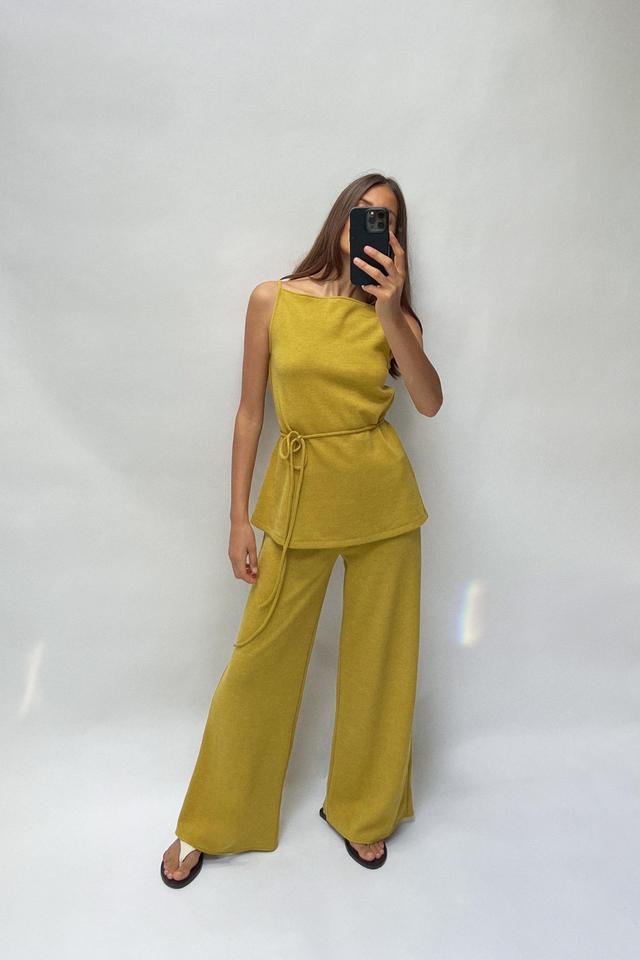 WIDE LEG SOFT PIQUÉ PANTS Product Image