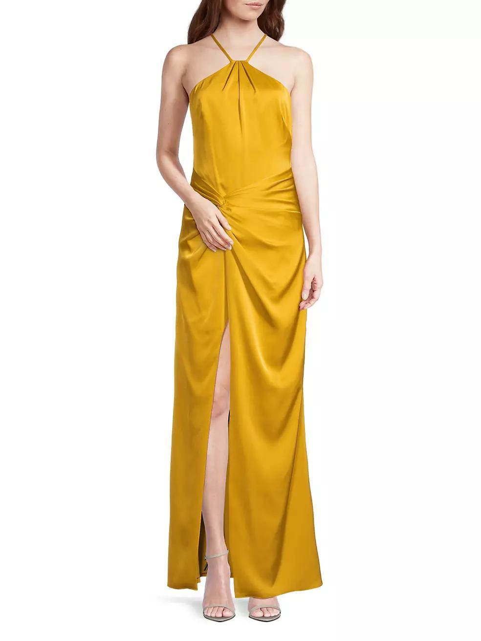 Ruched Satin Halterneck Maxi Dress Product Image