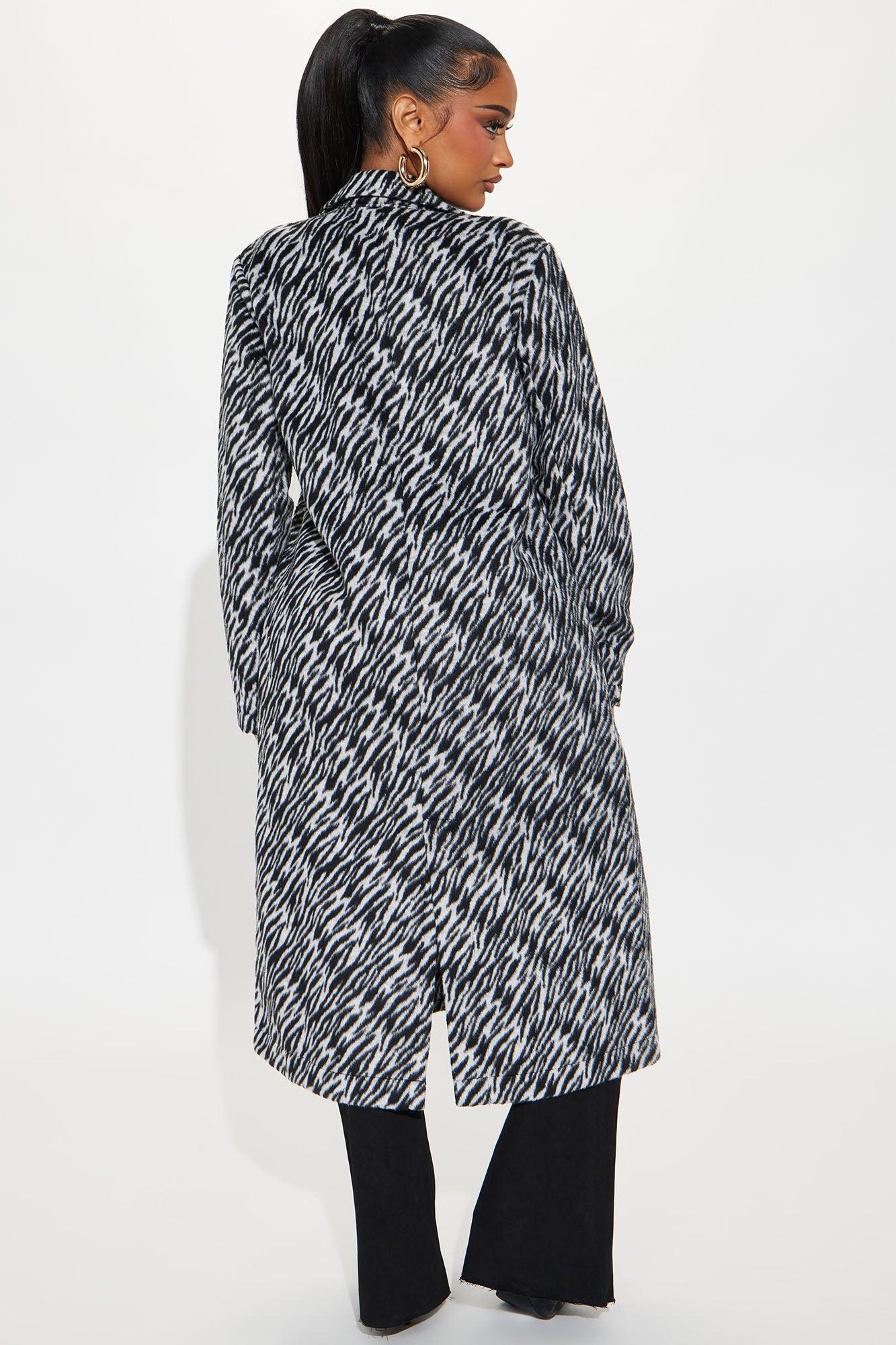 Wild Behavior Zebra Wool Trench - Black/combo Product Image