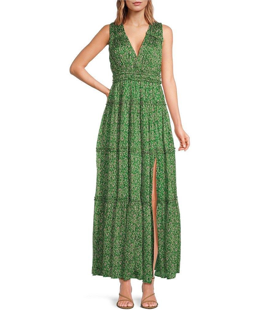 ASTR the Label Edessa Floral V Neck Sleeveless Tiered Maxi Dress Product Image