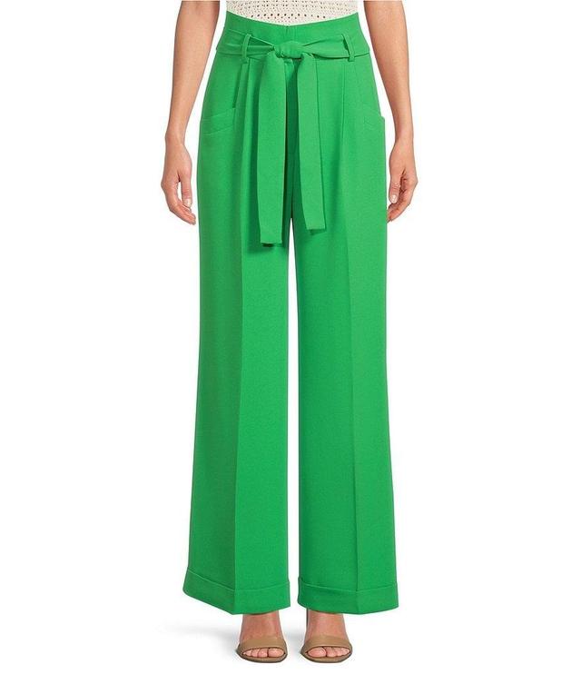 Tara Jarmon Vert Woven Crepe Pyla Tie Waist Pleated Front Cuffed Wide Leg Pant Product Image