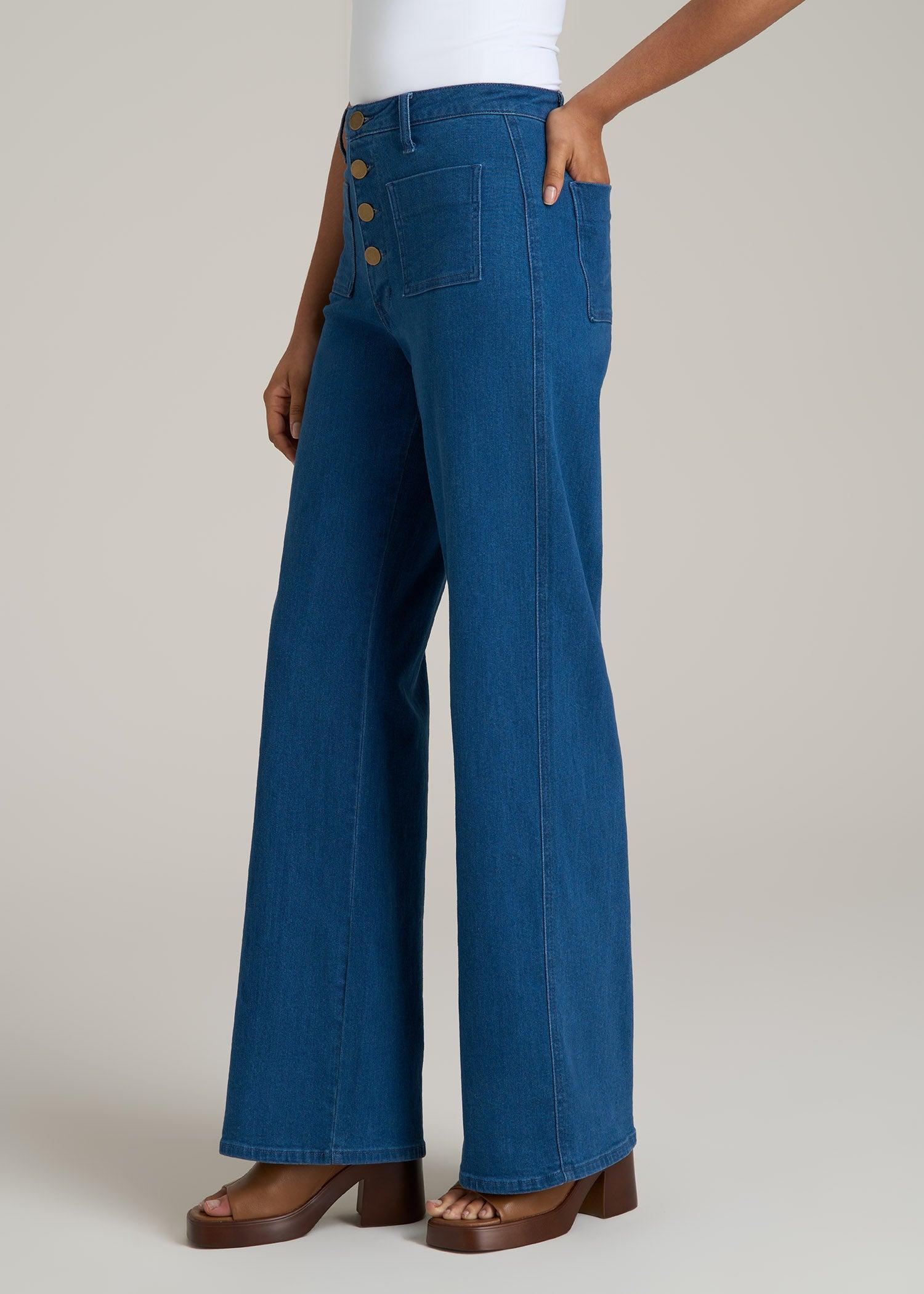 Stevie Wide Leg Patch Pocket Jeans for Tall Women in 70's Blues Female Product Image