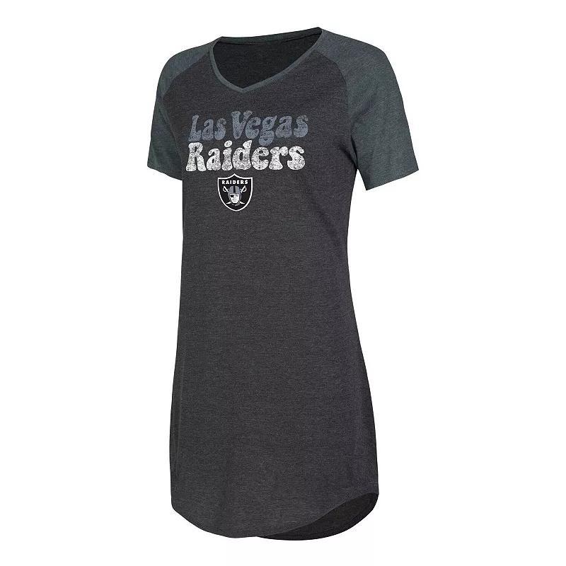 Womens Concepts Sport Black/Charcoal Las Vegas Raiders Raglan V-Neck Nightshirt Product Image