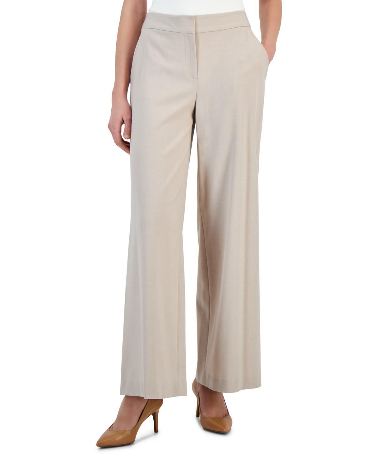 Tahari Asl Womens Solid Wide-Leg Mid-Rise Linen Pants product image