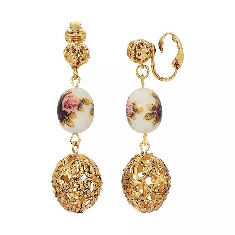 1928 Gold Tone Filigree & Flower Decal Beads Drop Earrings, Womens, Multi Product Image