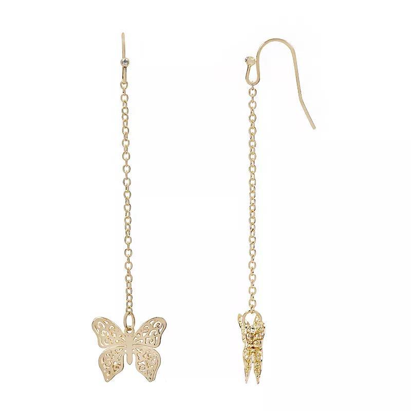 LC Lauren Conrad Gold Tone Filigree Butterfly Drop Earrings, Womens Product Image