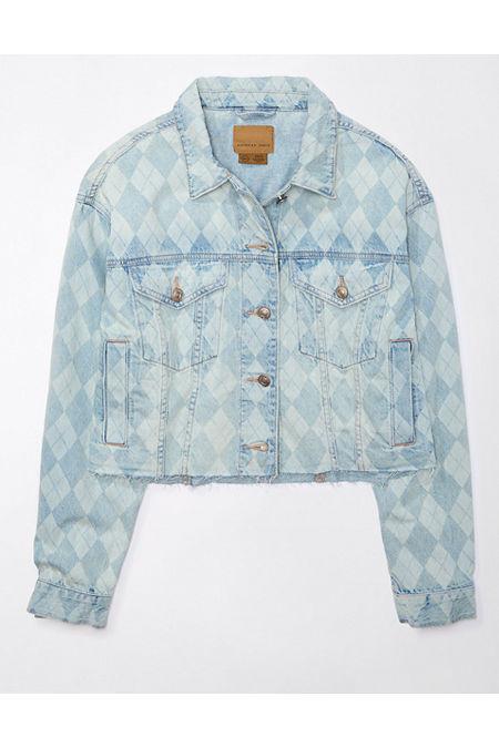 AE x Mean Girls Cropped Argyle Denim Jacket Women's Product Image