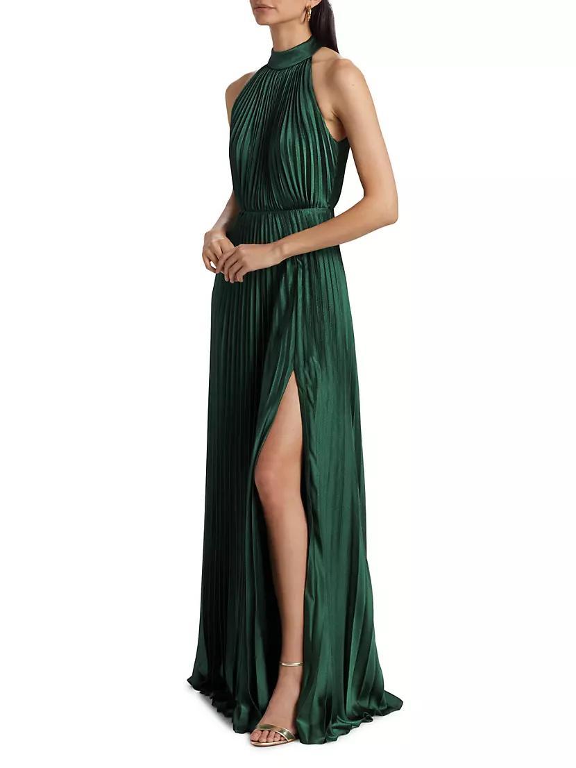 Jacqueline Satin Pleated Halter Gown Product Image