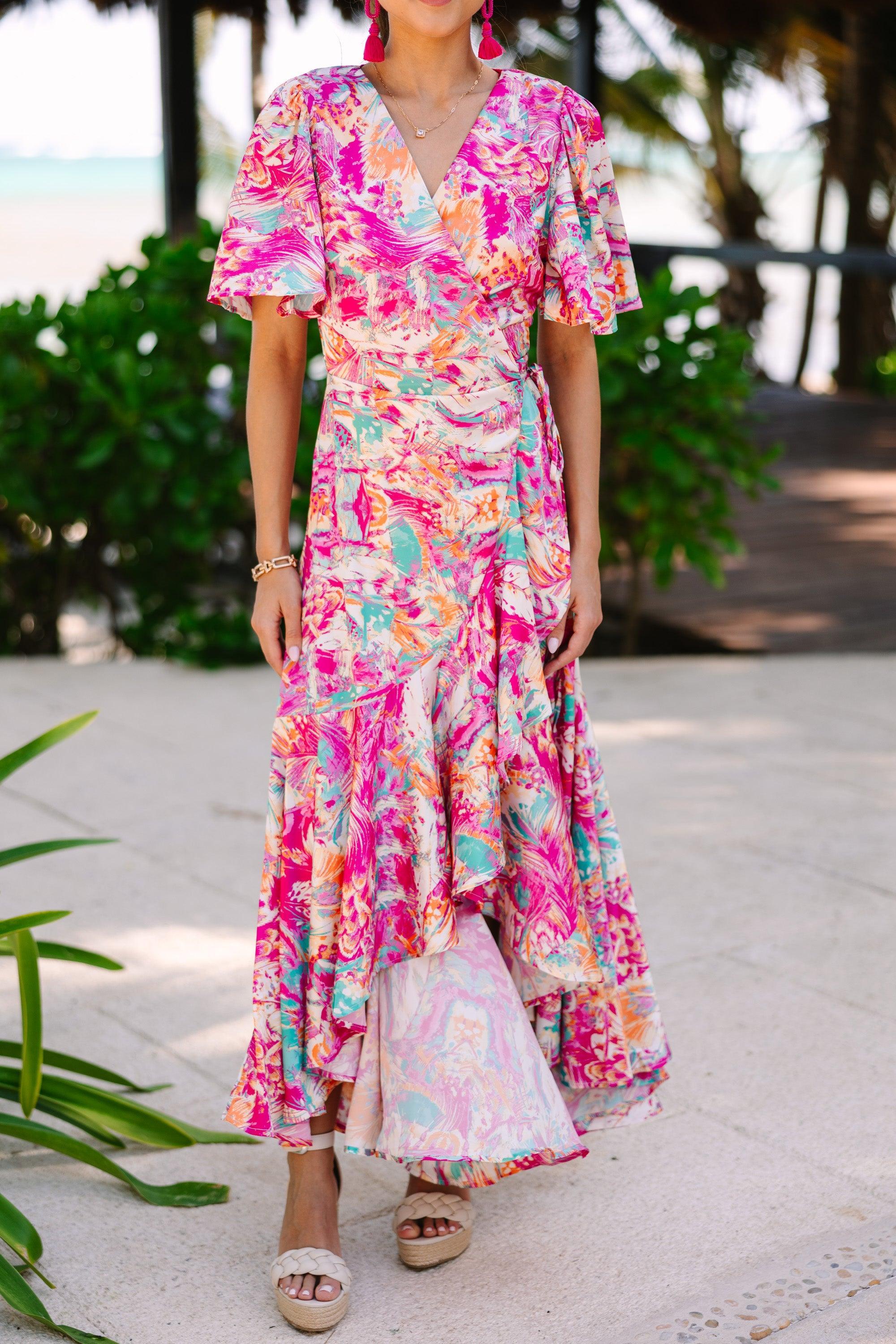 Tahiti Is Calling Fuchsia Pink Abstract Maxi Dress Female Product Image