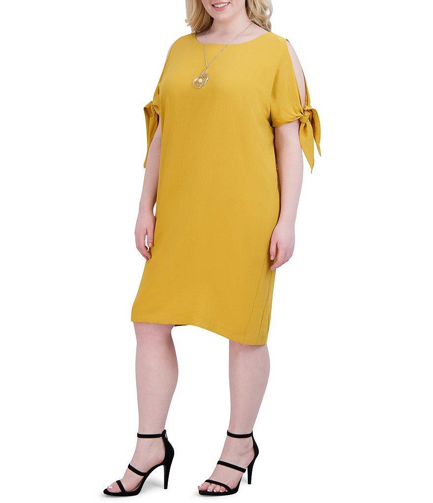 Robbie Bee Plus Size Short Tie Sleeve Round Neck Detachable Necklace Shift Dress product image