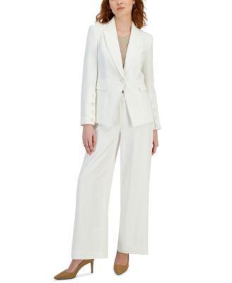 Tahari Womens Crepe One Button Long Sleeve Blazer Crepe Mid Rise Wide Leg Pants Product Image