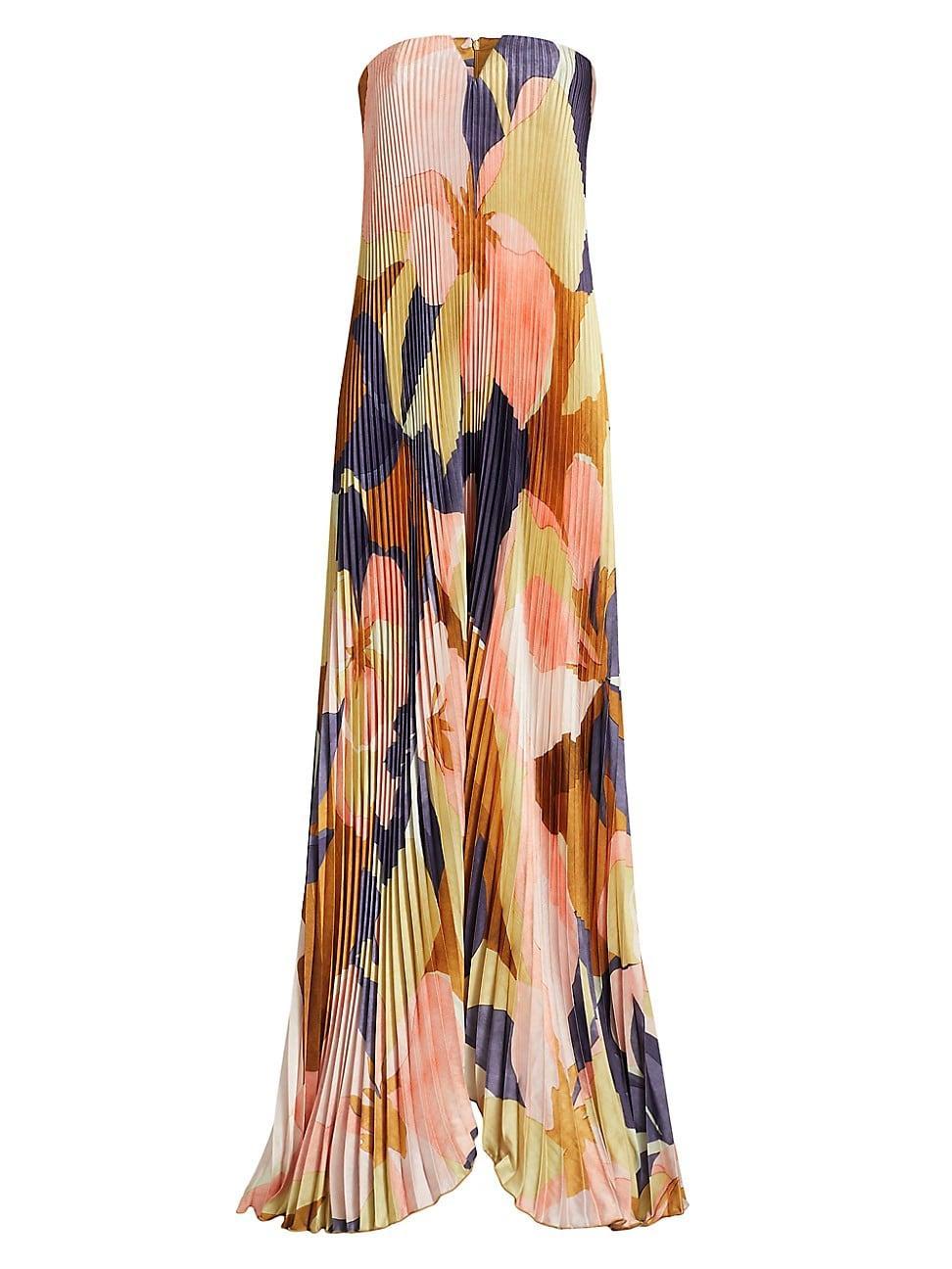 Womens Floral Pleated Strapless Maxi Dress Product Image