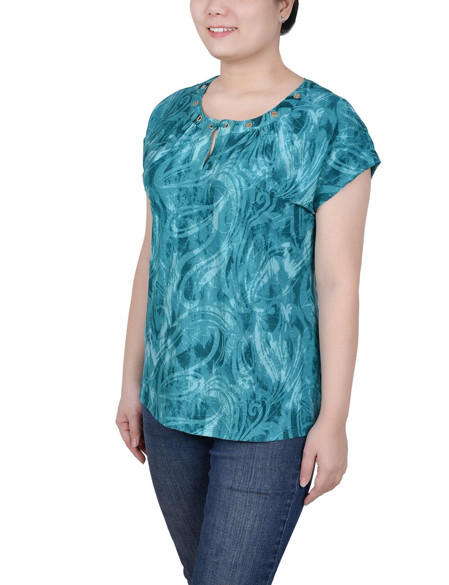 Extended Sleeve Top With Grommets - Petite Product Image