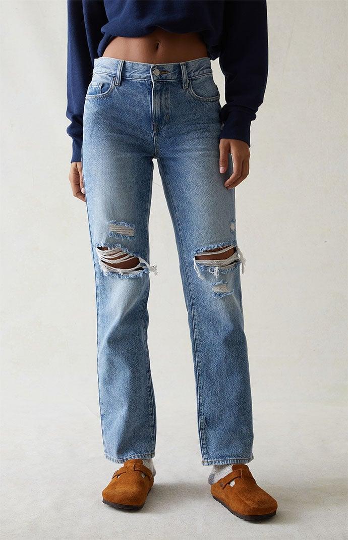 Womens Eco Light Blue Ripped Boyfriend Jeans Product Image