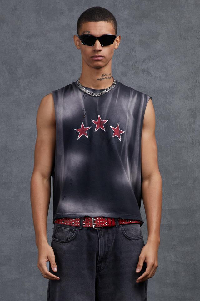 P-Star Oversized Washed Boxy Tank Top with Star Print | boohooMAN USA Product Image