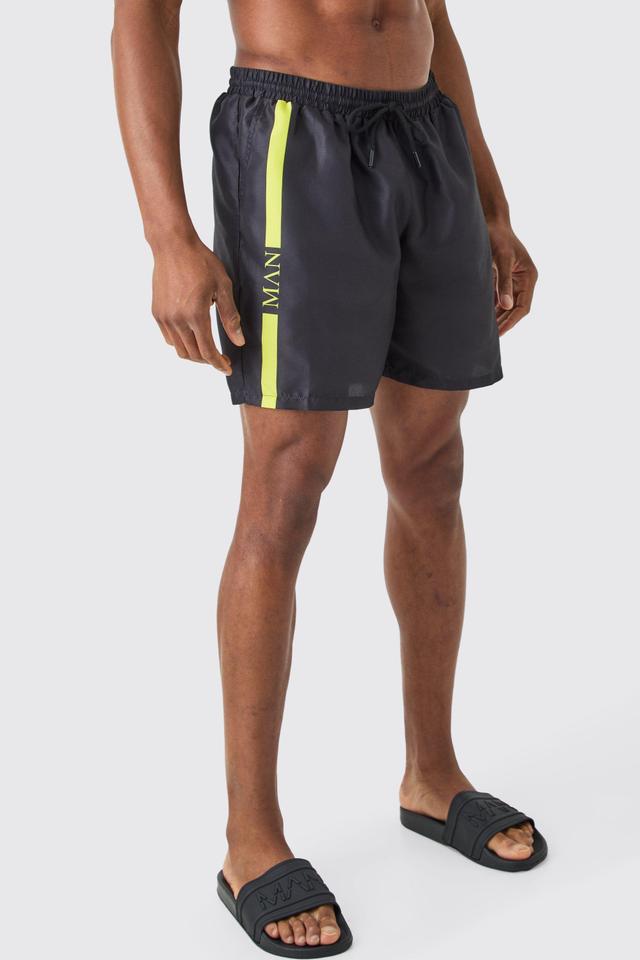 Mid Length Man Line Swim Shorts | boohooMAN USA Product Image