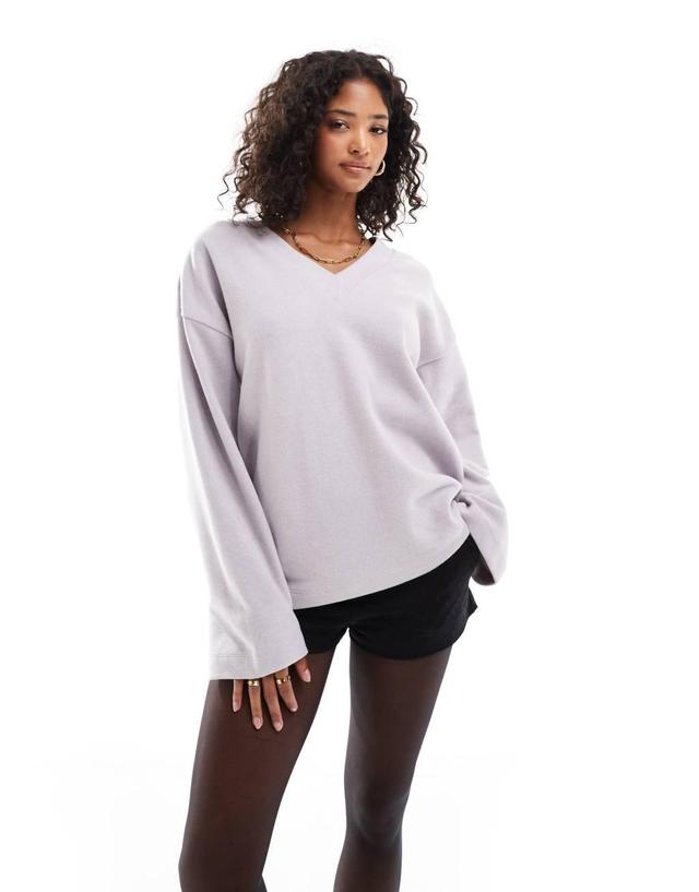 ASOS DESIGN super soft oversized V-neck sweater in lilac Product Image