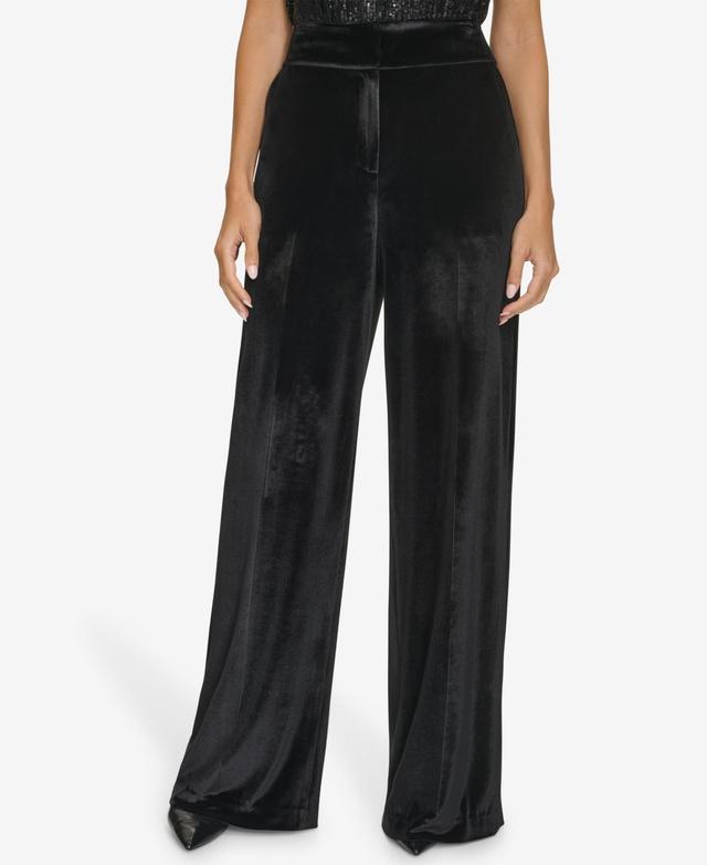 Calvin Klein Womens Wide-Leg Velvet Pants Product Image