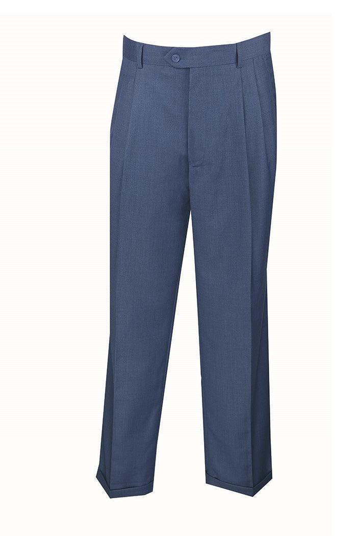 Dress Pants Regular Fit Leg Pleated Pre-hemmed With Cuffs in Blue Product Image