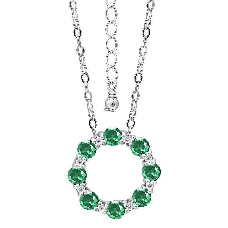 Aleure Precioso Sterling Silver Cubic Zirconia Circle Pendant Necklace, Womens Green Product Image