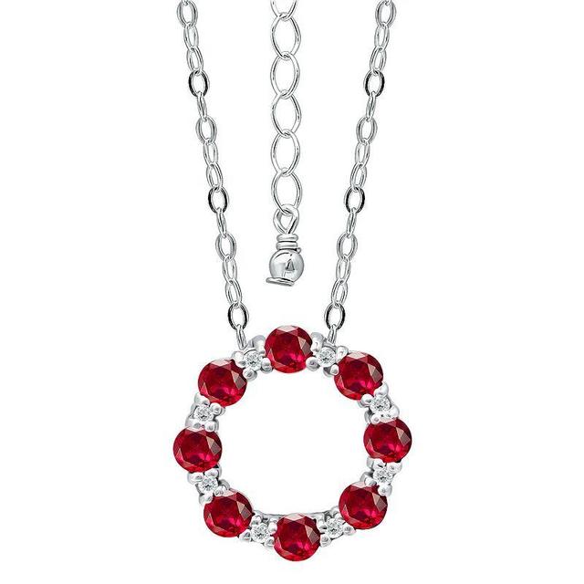 Aleure Precioso Sterling Silver Cubic Zirconia Circle Pendant Necklace, Womens Silver Tone Red Product Image