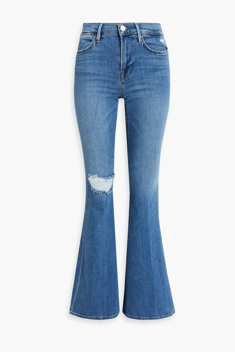 Distressed High-rise Flared Jeans In Light Denim product image