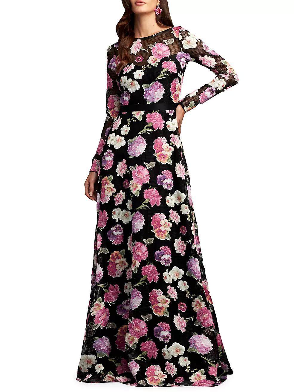 Long-Sleeve Floral Gown Product Image