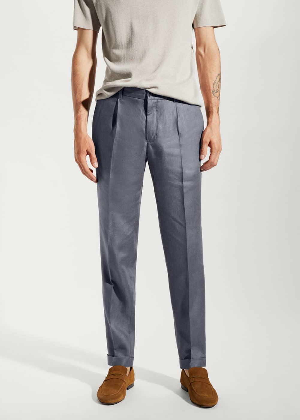 MANGO MAN - 100% linen regular fit pants medium grey - 36 - Men Product Image