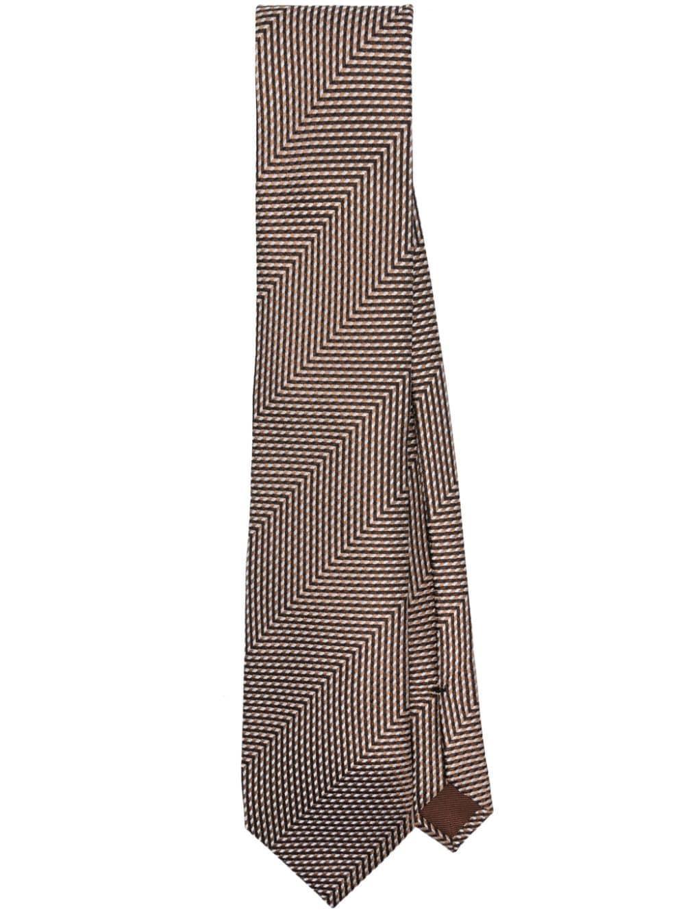 Patterned-jacquard Silk Tie In Brown Product Image