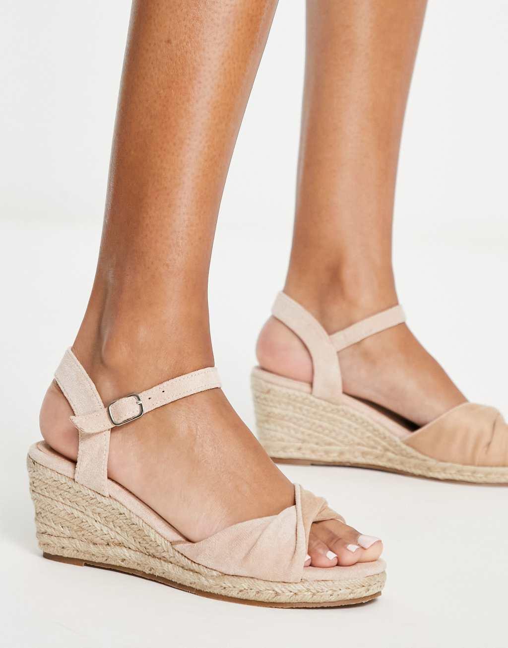 Glamorous Wide Fit mid espadrille wedge sandals in beige Product Image