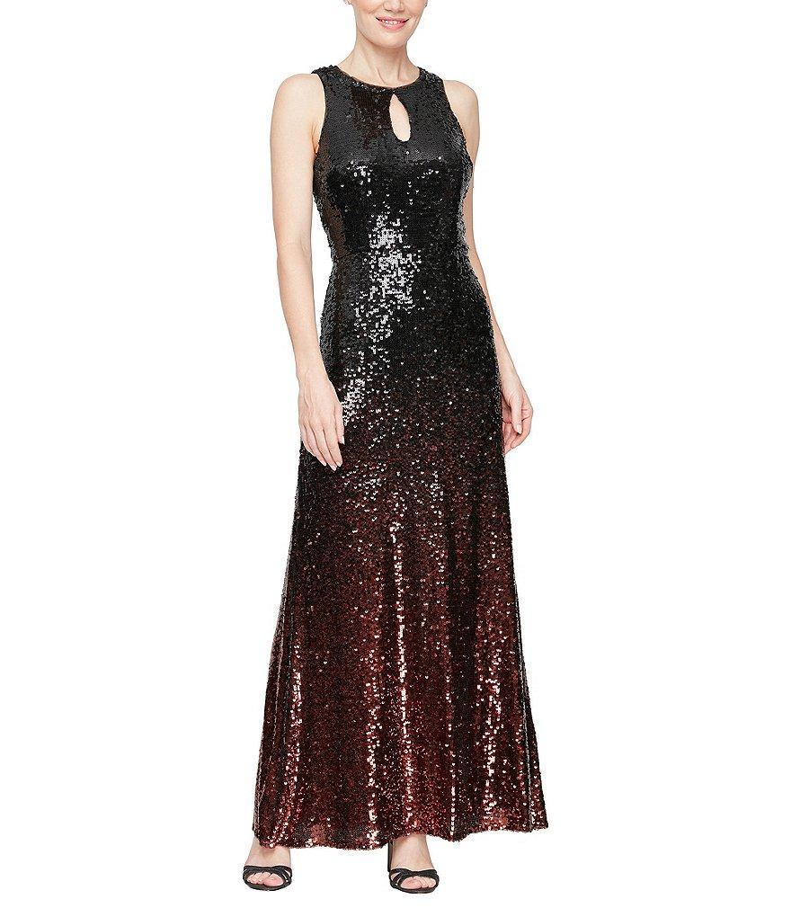 Alex Evenings Keyhole Neck Sleeveless Ombre Sequin Sheath Dress Product Image