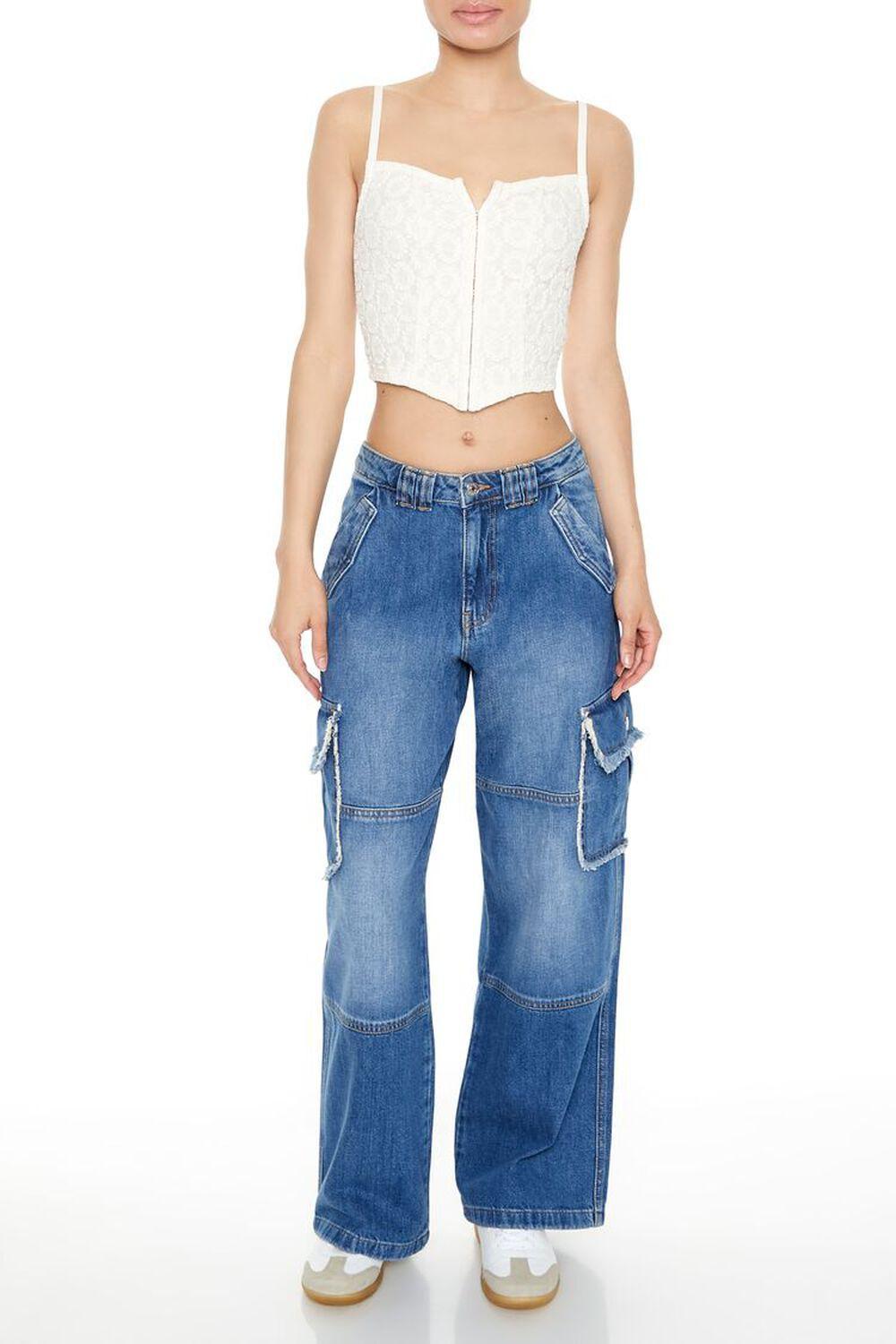 Frayed Wide-Leg Cargo Jeans | Forever 21 product image