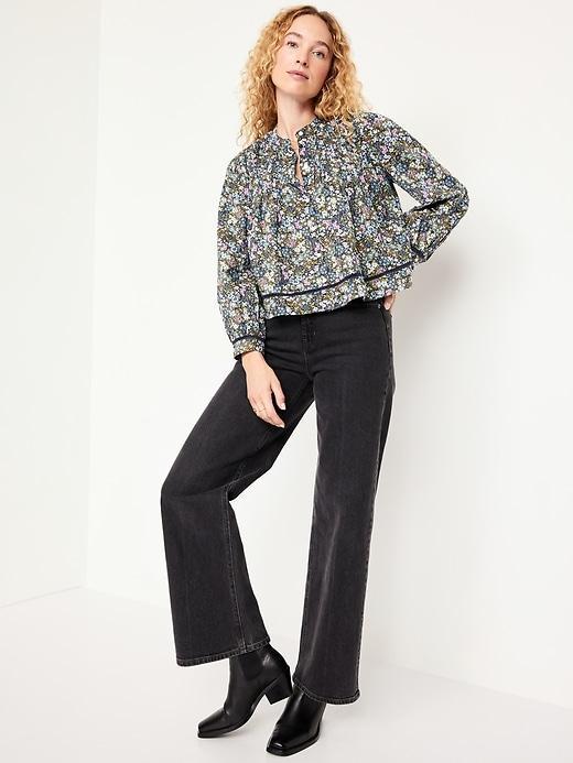 Button-Down Cropped Pintuck Shirt Product Image