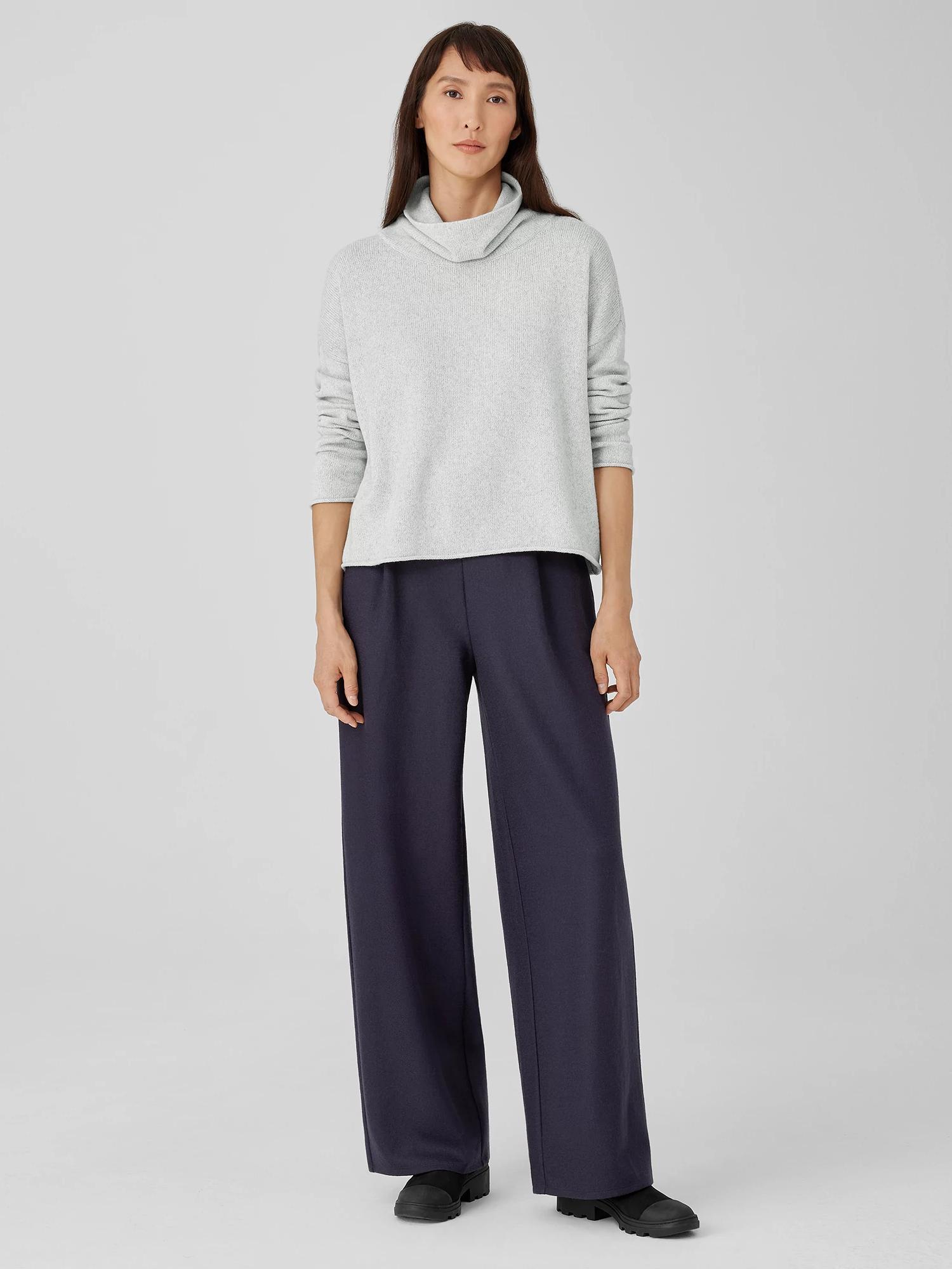 EILEEN FISHER Boiled Wool Jersey Pleated Wide-Leg Pantfemale Product Image