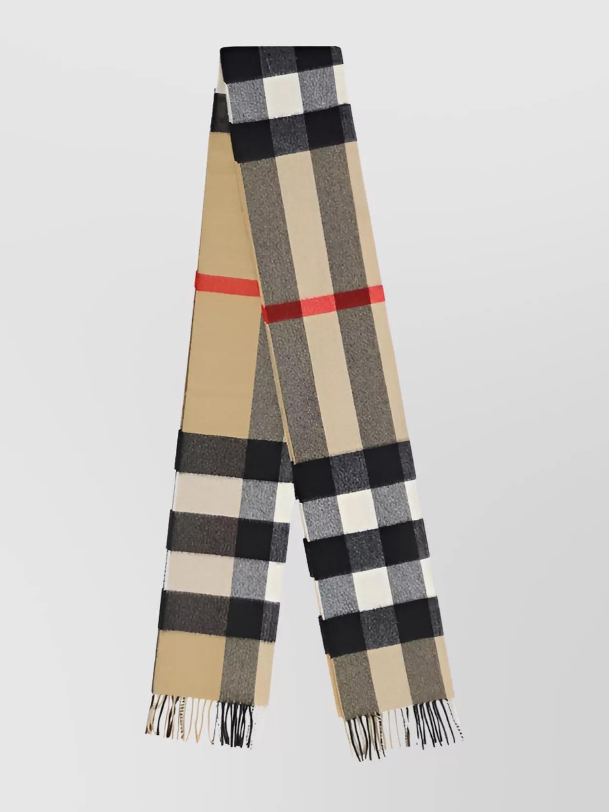 Cashmere Checkered Scarf With Frayed Fringed Hem In Multi Product Image