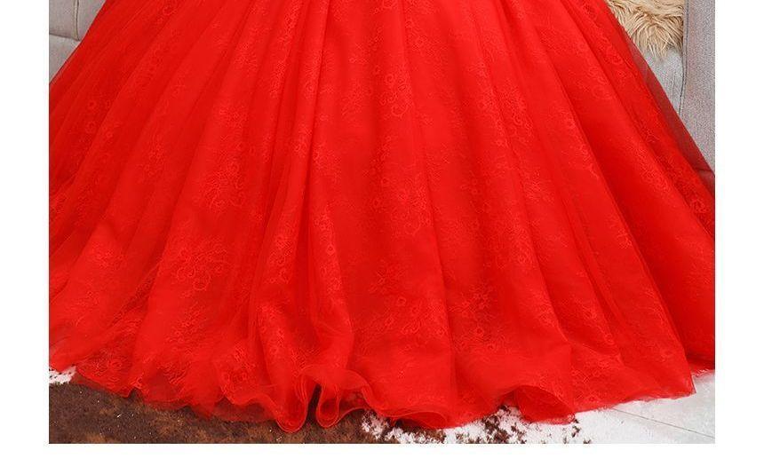 Long-Sleeve Plain Sequin Ball Gown Product Image