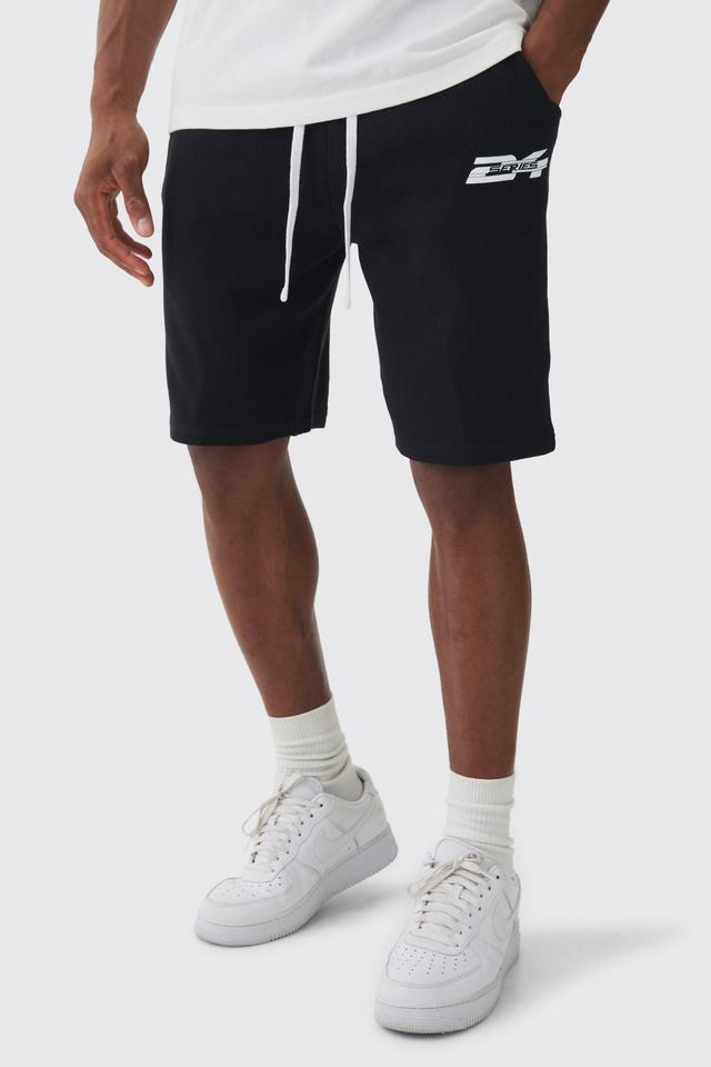 Loose Fit Printed Waffle Mid Length Shorts | boohooMAN USA Product Image