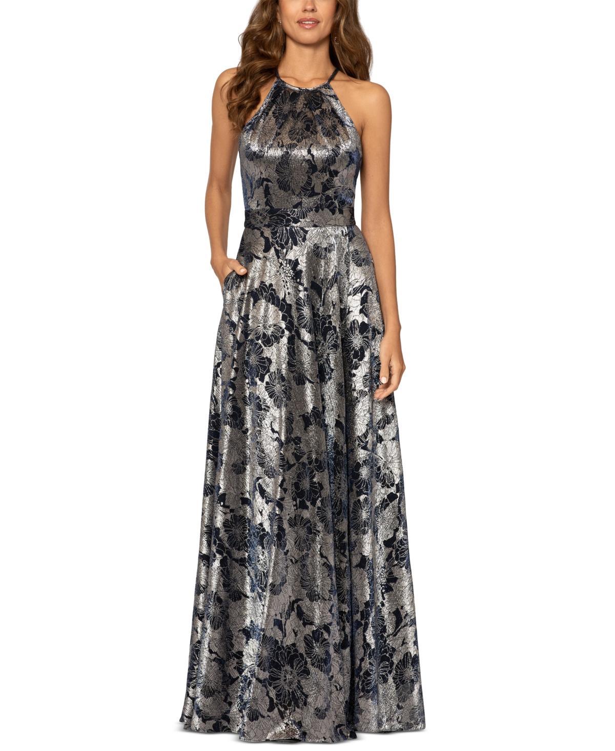 Betsy & Adam Petite Floral Halter-Neck Gown Product Image