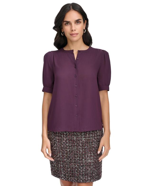 Calvin Klein Womens Short Sleeve Button-Front Blouse Product Image