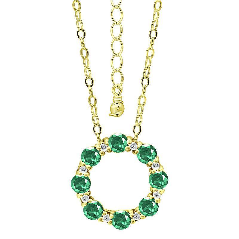 Aleure Precioso Sterling Silver Cubic Zirconia Circle Pendant Necklace, Womens Gold Tone Green Product Image