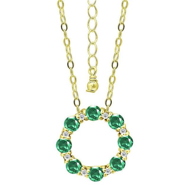 Aleure Precioso Sterling Silver Cubic Zirconia Circle Pendant Necklace, Womens Gold Tone Green Product Image