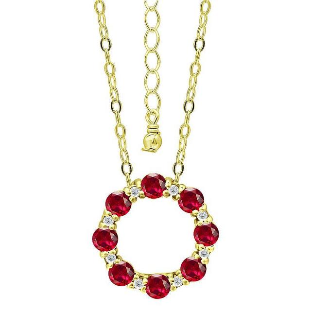 Aleure Precioso Sterling Silver Cubic Zirconia Circle Pendant Necklace, Womens Red Product Image