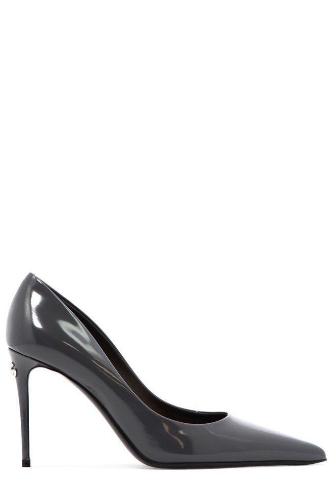 Pointed Toe Polished Pumps In Grey Product Image